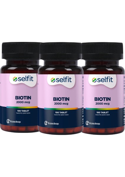 Biotin 2000 Mcg 100 Tablet x 3 Adet