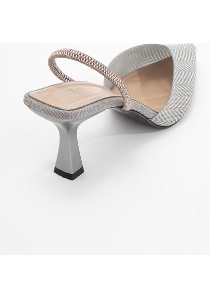 Renos Platin Kum Sim Sivri Burun Kadın Topuklu Abiye Ayakkabı modelleri