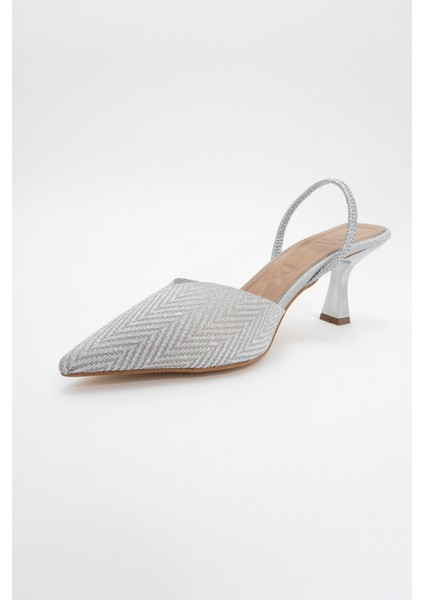 Renos Gümüş Kum Sim Sivri Burun Kadın Topuklu Abiye Ayakkabı fırsatları