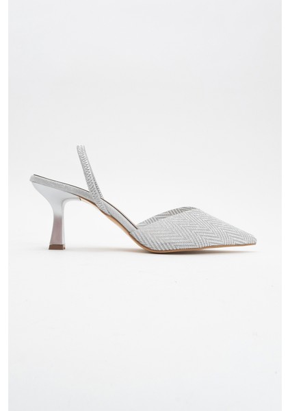 Renos Gümüş Kum Sim Sivri Burun Kadın Topuklu Abiye Ayakkabı indirimleri