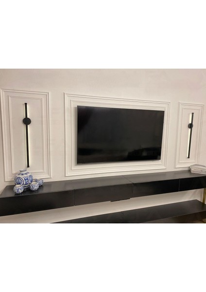 Tv Ünitesi Özel Tasarım Montaja Hazır Poliüretan Boyanabilir Çıta Eği mli Model 6 Çerçeveli Set