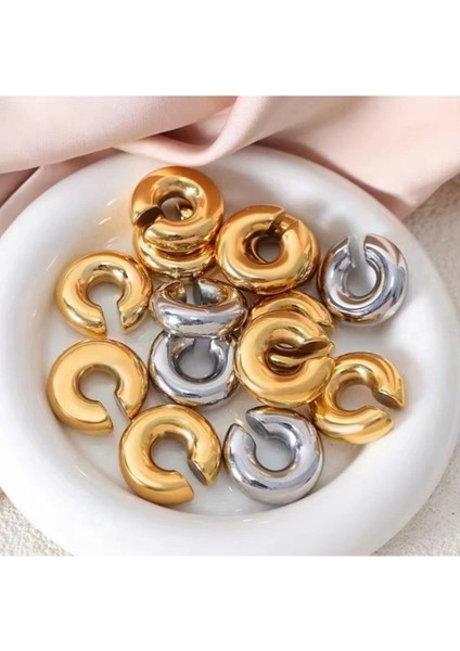 Silver C Bombeli Earcuff Geniş Halka Kıkırdak Küpesi modelleri