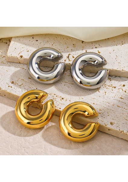Silver C Bombeli Earcuff Geniş Halka Kıkırdak Küpesi indirimleri