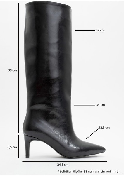 Camila Siyah Cilt Kadın Topuklu Çizme indirimleri
