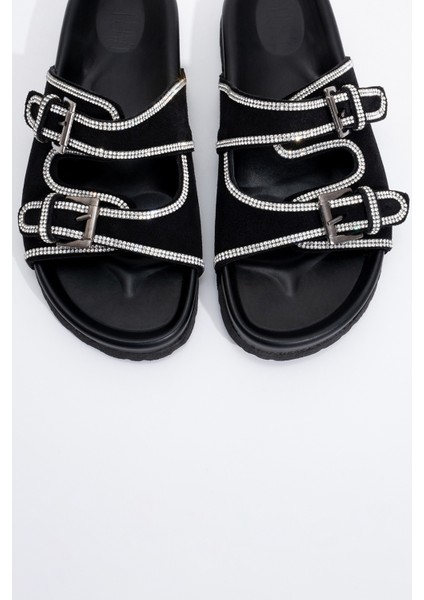 Allen Siyah Taşlı Deri Süet Kadın Terlik fiyatları