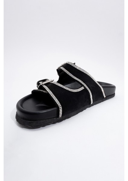 Allen Siyah Taşlı Deri Süet Kadın Terlik modelleri