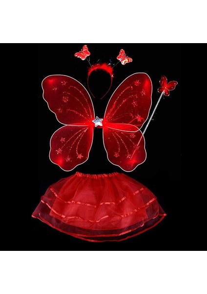 Kırmızı Kelebek Kostümü - Kırmızı Kelebek Kostüm Aksesuar Seti 4 Parça