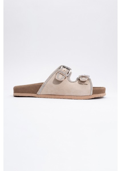 Allen Bej Taşlı Deri Süet Kadın Terlik indirimleri