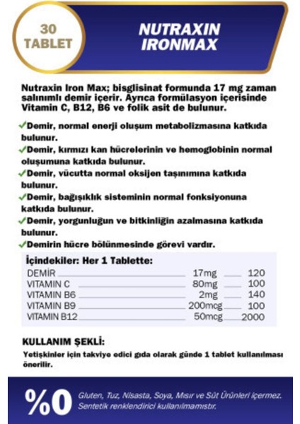 Iron Max 17 Mg 30 Tablet 2 Adet