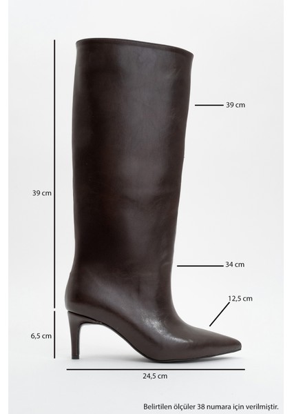 Camila Kahverengi Cilt Kadın Topuklu Çizme indirimleri