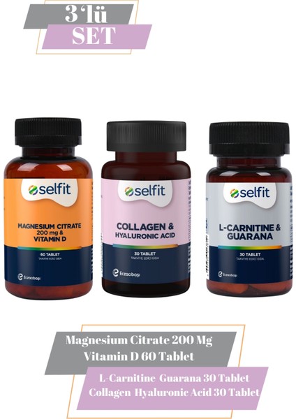 Magnesium Citrate 200 Mg & Vitamin D & Collagen & Hyaluronic Acid & L-Carnitine & Guarana