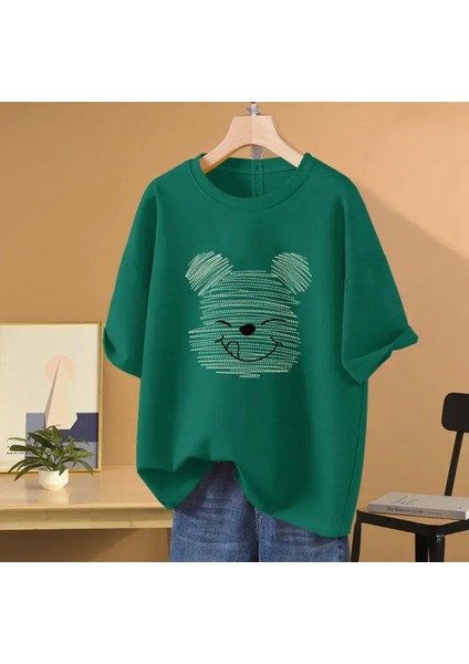 Özel Tasarım Sanatsal Ayıcık Baskılı Summer Trend Oversize Kız Çocuk T-Shırt