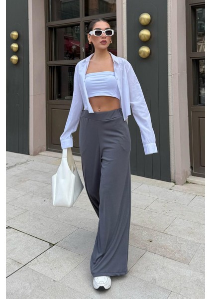 Füme Yüksek Bel Rahat Kesim Geniş Paça Kadın Pantolon MG2309