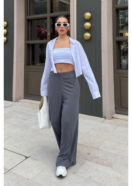 Füme Yüksek Bel Rahat Kesim Geniş Paça Kadın Pantolon MG2309 fiyatları