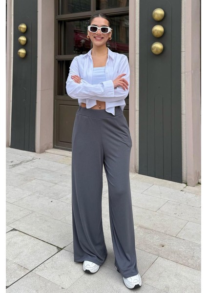 Füme Yüksek Bel Rahat Kesim Geniş Paça Kadın Pantolon MG2309 modelleri