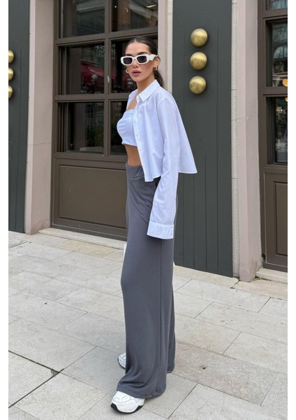 Füme Yüksek Bel Rahat Kesim Geniş Paça Kadın Pantolon MG2309 fırsatları