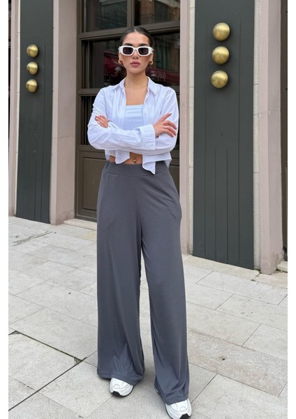 Füme Yüksek Bel Rahat Kesim Geniş Paça Kadın Pantolon MG2309 indirimleri