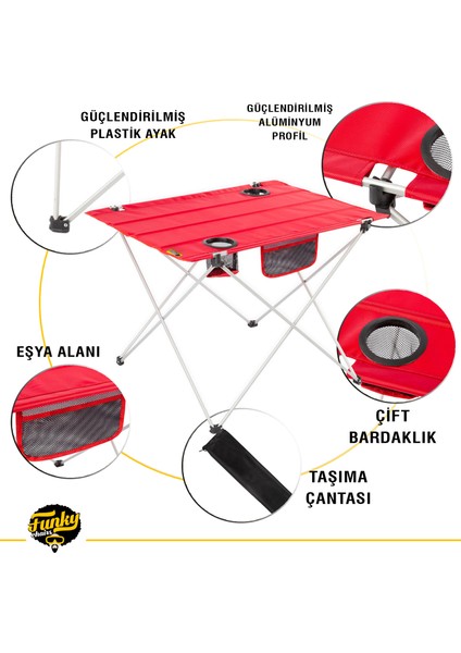 Funky Chaırs Ultralight Katlanır Kamp Masası - Kırmızı