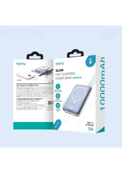 10000 mAh 22.5W Pd Qc 3.0 Magsafe Manyetik Kablosuz Hızlı Şarj Destekli Mini Powerbank