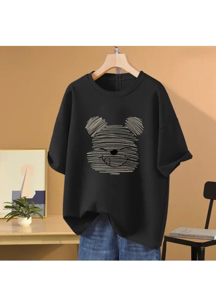 Özel Tasarım Sanatsal Ayıcık Baskılı Summer Trend Oversize Kız Çocuk T-Shırt