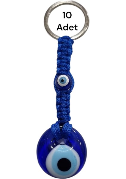 Anahtarlık 10 Adet Nazar Anahtarlık Hediyelik Anahtarlık Dağıtmalık Süs Örgü Cam Nazar Süs