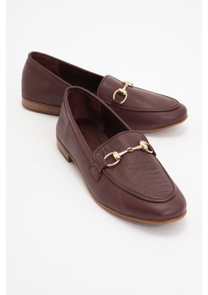 Trexıe Bordo Cilt Deri Tokalı Kadın Loafer Ayakkabı