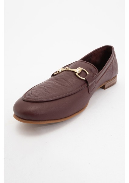 Trexıe Bordo Cilt Deri Tokalı Kadın Loafer Ayakkabı modelleri
