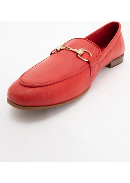 Trexıe Kırmızı Cilt Deri Tokalı Kadın Loafer Ayakkabı modelleri
