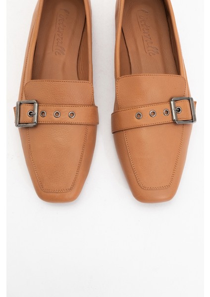 Perıwınkle Taba Cilt Deri Kemerli Kadın Loafer Ayakkabı