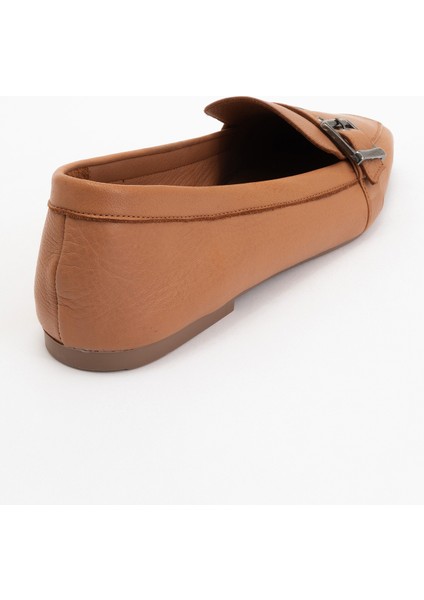 Perıwınkle Taba Cilt Deri Kemerli Kadın Loafer Ayakkabı