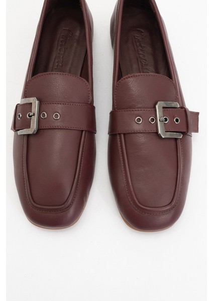 Clarıon Bordo Cilt Deri Kemerli Küt Burun Kadın Loafer Ayakkabı fiyatları