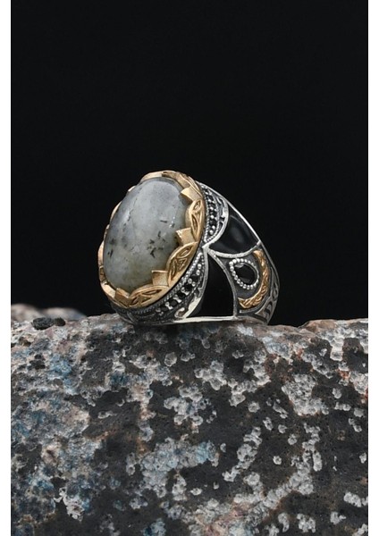 Doğal Jasper Taşlı Tesbih ve 925 Ayar Gümüş Labradorit Taşlı Erkek Yüzüğü 901516 fırsatları