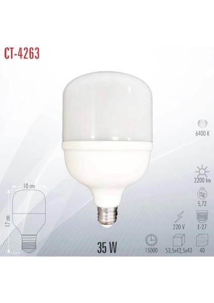 35W E-27 Torch LED Ampul Bulb 6500K Beyaz Işık