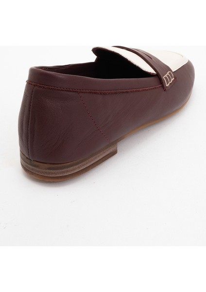 Skye Bordo-Beyaz Deri Küt Burun Kadın Loafer Ayakkabı fırsatları
