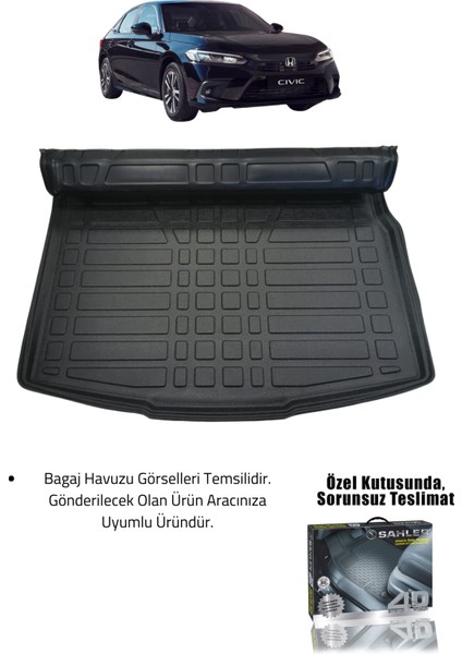 Honda Civic 2021+ Uyumlu 4.5d Premium Havuzlu Oto Paspas ve Liner Marka 3D Bagaj Havuzu - Civic Fe1
