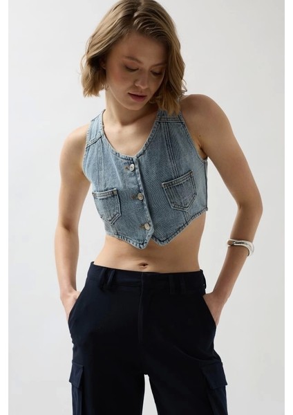 Denim Cepli Yelek