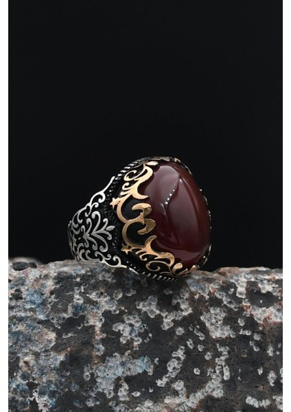 Doğal Akik Taşlı Tesbih ve 925 Ayar Gümüş Erkek Yüzüğü Akik Taşlı 901518 indirimleri