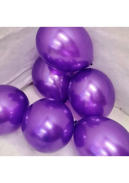 25 Adet Parlak Metalik Mor Balon Helyum Gazı Uyumludur 25 Pcs Shıny Metallıc Purple Balloon