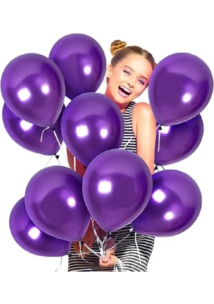 25 Adet Parlak Metalik Mor Balon Helyum Gazı Uyumludur 25 Pcs Shıny Metallıc Purple Balloon fiyatları