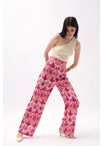 Desenli Saten Pantolon