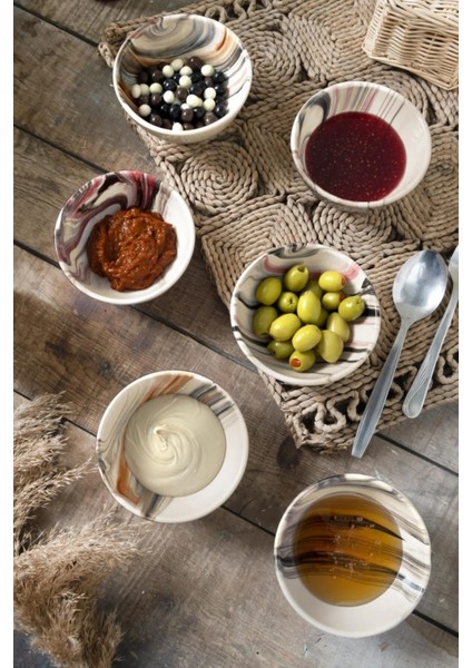 6'lı Reçellik, Sosluk, Çerezlik Kase Seti - Seramik Kase Takımı - Özel Kutusunda fırsatları