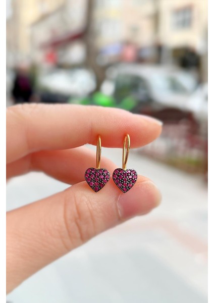 Gümüş Pembe Taşlı Kalpli Çocuk Küpesi IS12S1