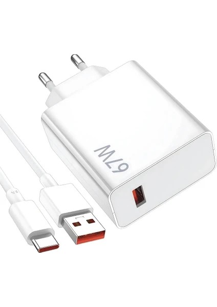 Honor X50 Uyumlu Şarj Aleti Type-C 67W Hızlı Şarj (Supercharge) Adaptörü + Kablo