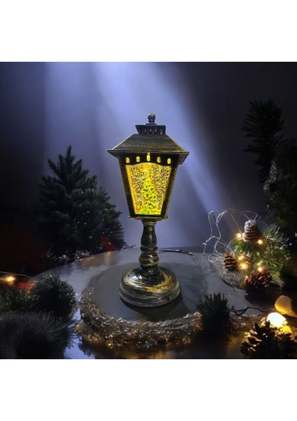 Vıp Deluxe 22 cm Işıklı Müzikli Yılbaşı Feneri Yeşil Çam Ağacı Sulu Kar Küresi Noel Sokak Feneri