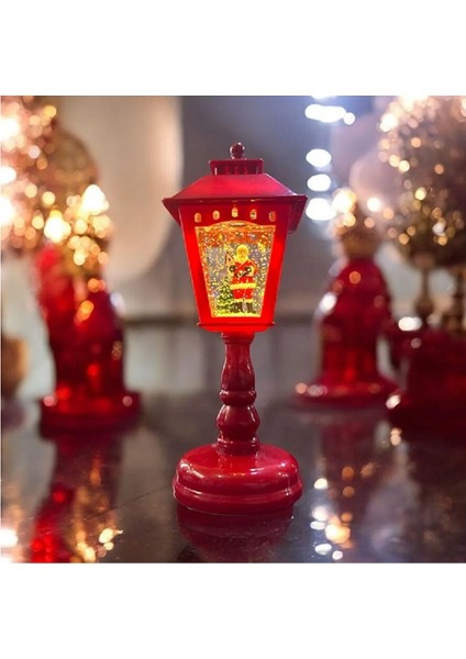Vıp Deluxe 22CM Işıklı Müzikli Yılbaşı Feneri Kırmızı Noel Babalı Sulu Kar Küresi Noel Sokak Feneri
