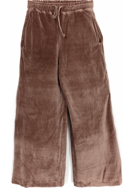 Wide Leg Palazzo Kahverengi Kız Çocuk Bol Geniş Paça Kadife Pantolon 001-0002019
