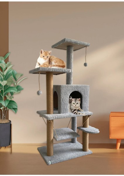 Y01 Salıncaklı Yuvalı Lüx Kedi Tırmalama Oyun Evi