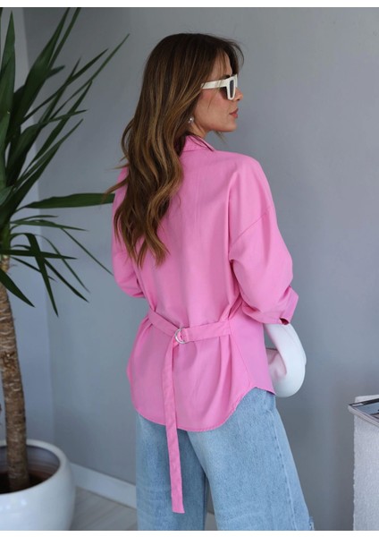 Pembe Kendinden Kuşak Detay Gömlek modelleri