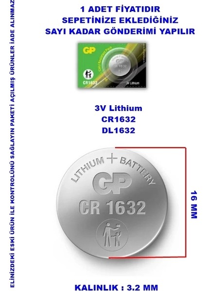 CR-1632 3V Araç Kumanda Pili (Para Pil) 1 Adet