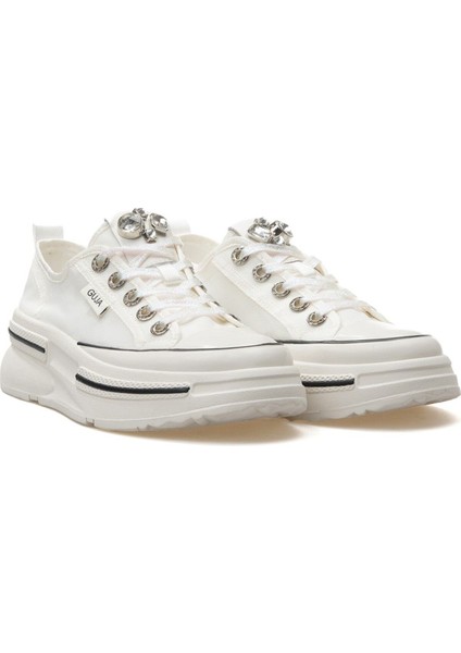 25Y389 Kadın Dili Taşlı Sim Bağ Kalın Taban Sneaker